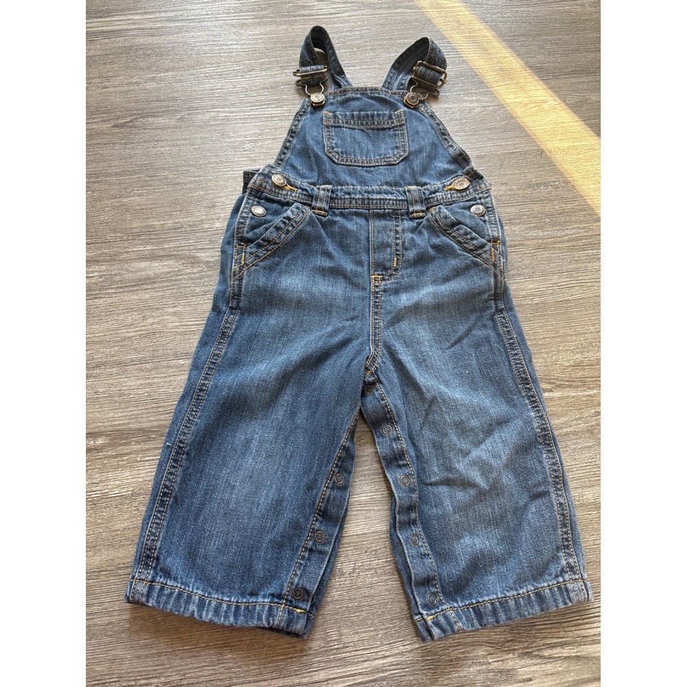 Old Navy Kids Denim Overalls Medium Wash Blue Cotton Dungarees 12-18 Months